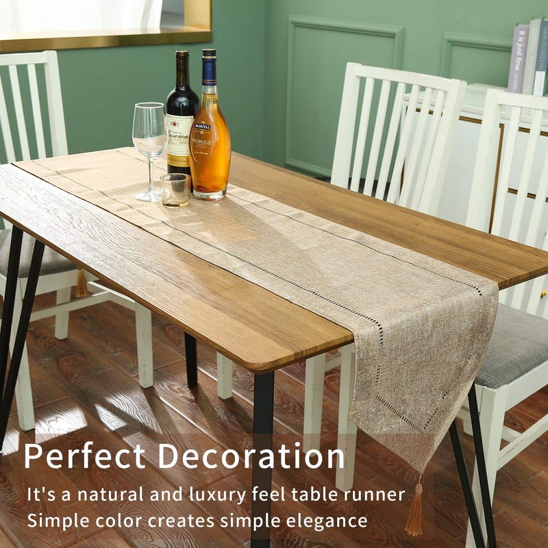 Tosewever Decorative Linen Table Runner with Tassels Tabletop Collection 14 x 72 Inches Table Runners for Everyday Dining Wedding Party Holiday Home Decor (14" x 72", Light Coffee) - Image 3